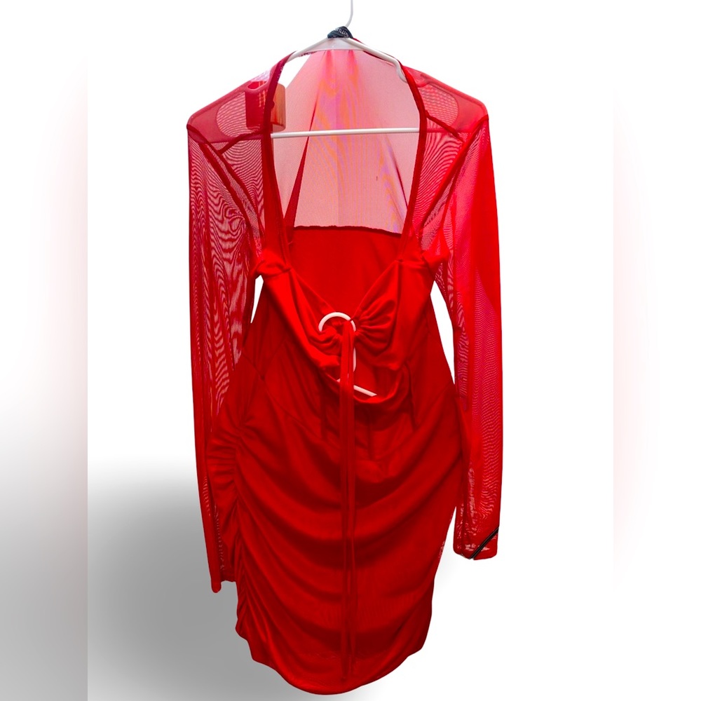 Shape Red Mesh corset detail cut out bodycon dress